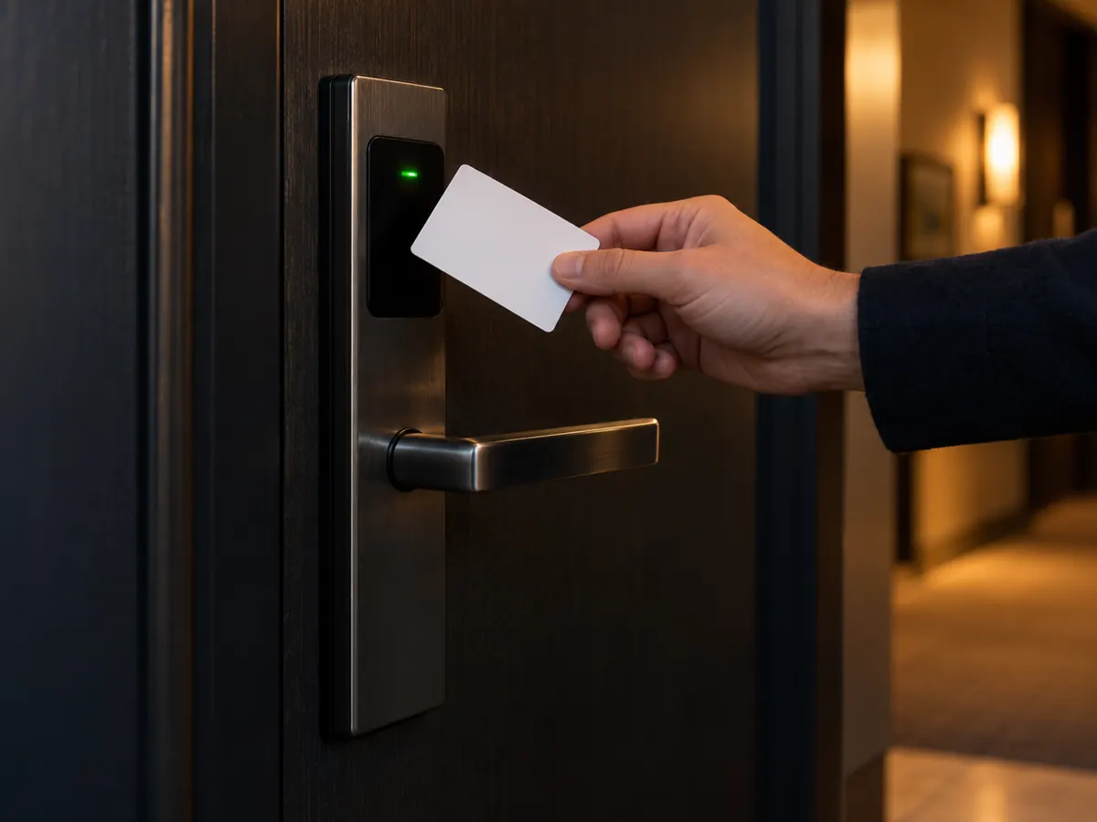 Ouverture d’une porte par badge sur une serrure électronique